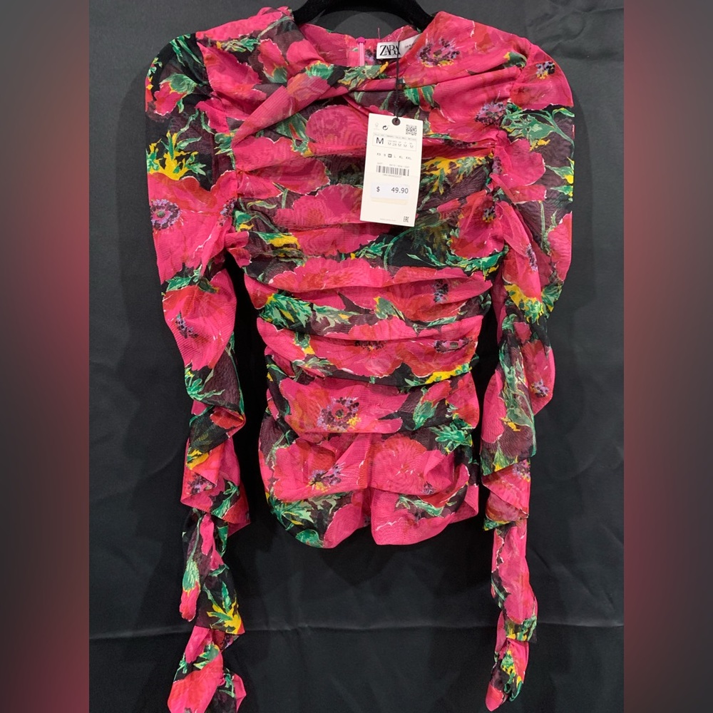 Zara, Pink, Floral, Blouse, Medium